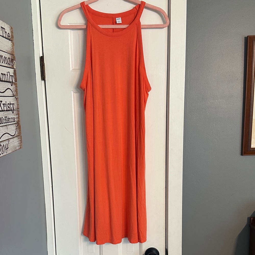 Old Navy Coral Orange Sleeveless Dress High Neck Halter Swing T-Shirt Dress L